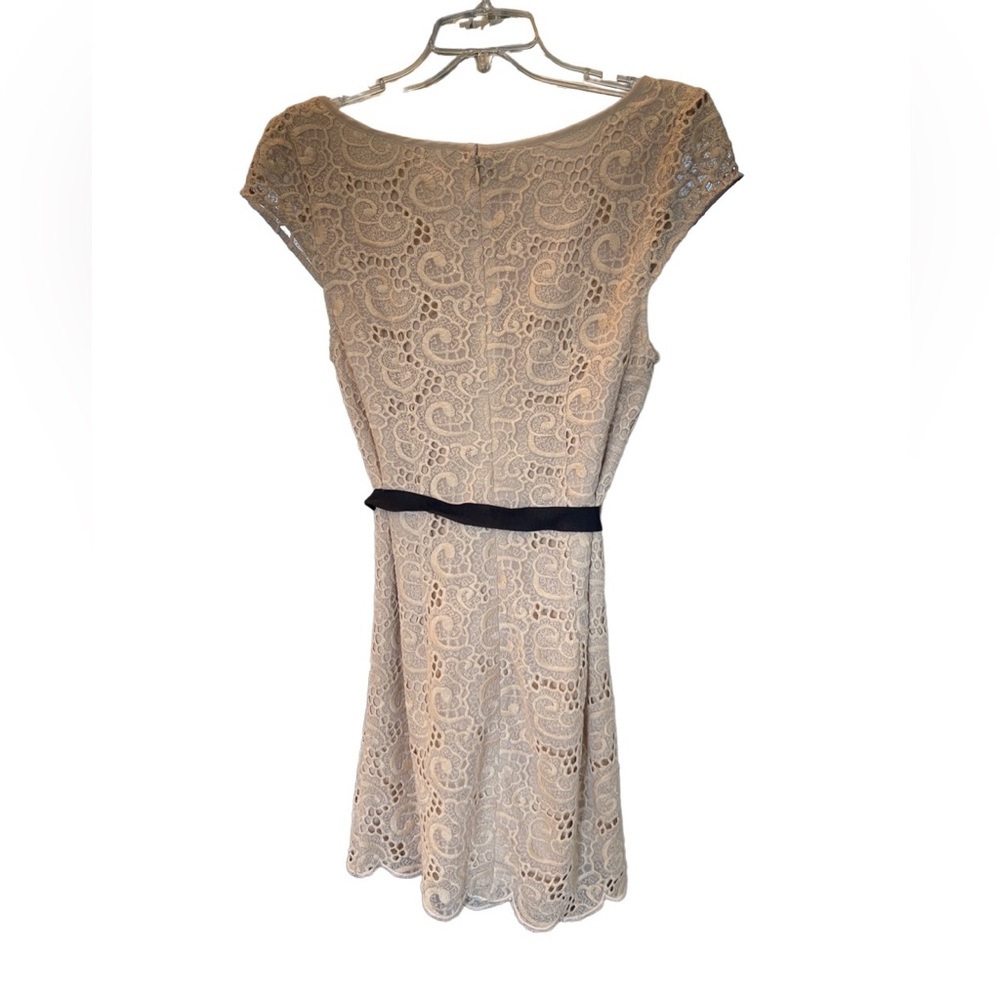 Robbi & Nikki Off White, Lace Dress with Black Satin Ribbon Belt Size M NWT - Picture 10 of 11